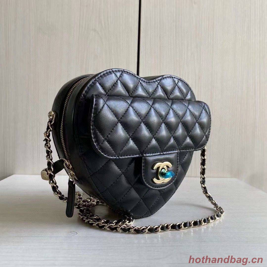 Chanel 2022S Love Heart Original Lambskin Crossbody Chain Bag AS3191Y Black