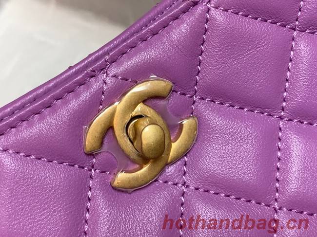 Chanel mini Shoulder Bag Lambskin&Gold-Tone Metal AS3259 purple