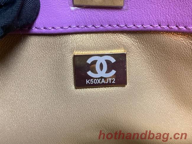 Chanel mini Shoulder Bag Lambskin&Gold-Tone Metal AS3259 purple