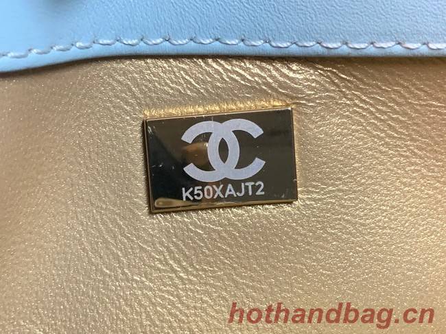 Chanel mini Shoulder Bag Lambskin&Gold-Tone Metal AS3259 sky blue