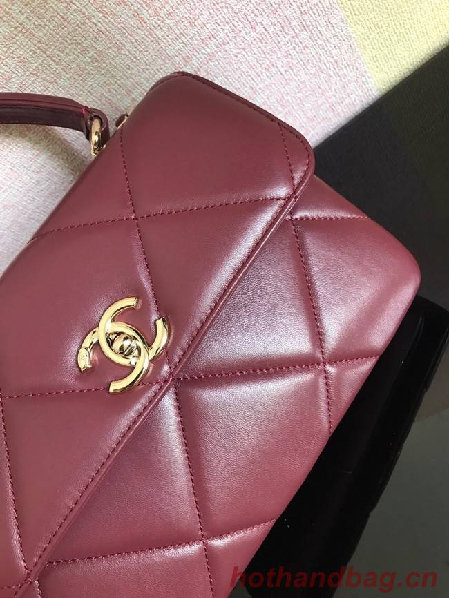 Chanel CC original lambskin top handle flap bag A92236 Burgundy&Gold-Tone Metal