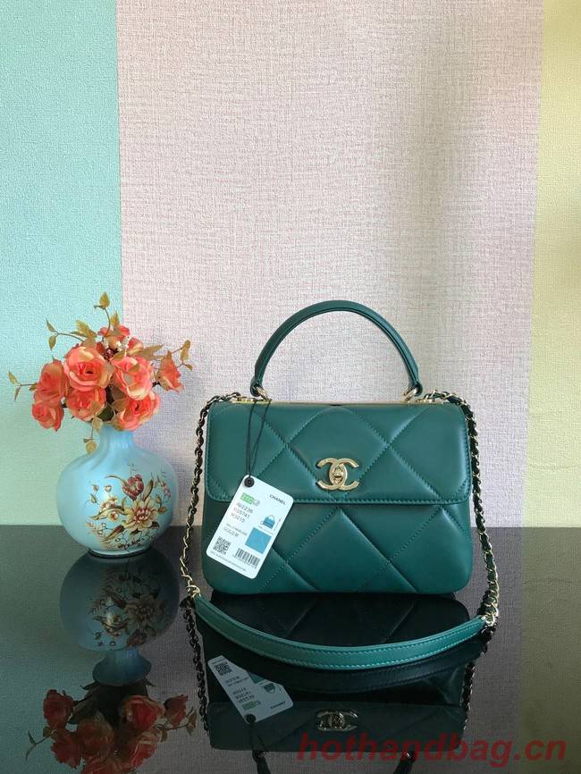 Chanel CC original lambskin top handle flap bag A92236 dark green&Gold-Tone Metal