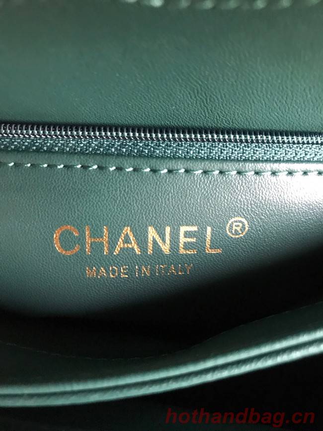 Chanel CC original lambskin top handle flap bag A92236 dark green&Gold-Tone Metal