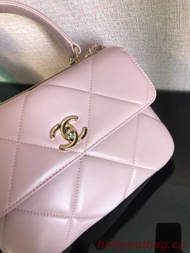 Chanel CC original lambskin top handle flap bag A92236 pink&Gold-Tone Metal