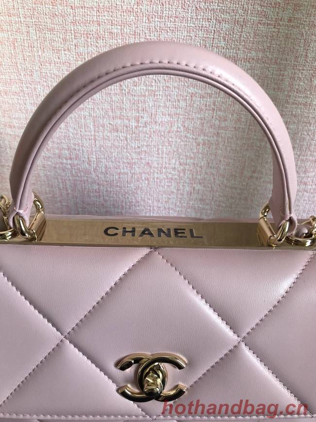 Chanel CC original lambskin top handle flap bag A92236 pink&Gold-Tone Metal