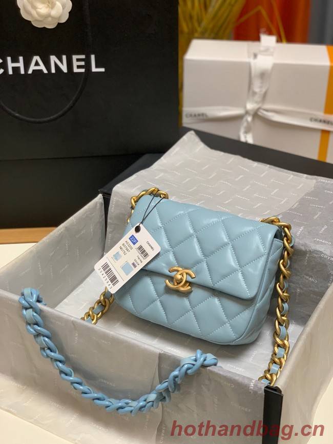 Chanel mini Shoulder Bag Lambskin&Gold-Tone Metal AS3205 sky blue