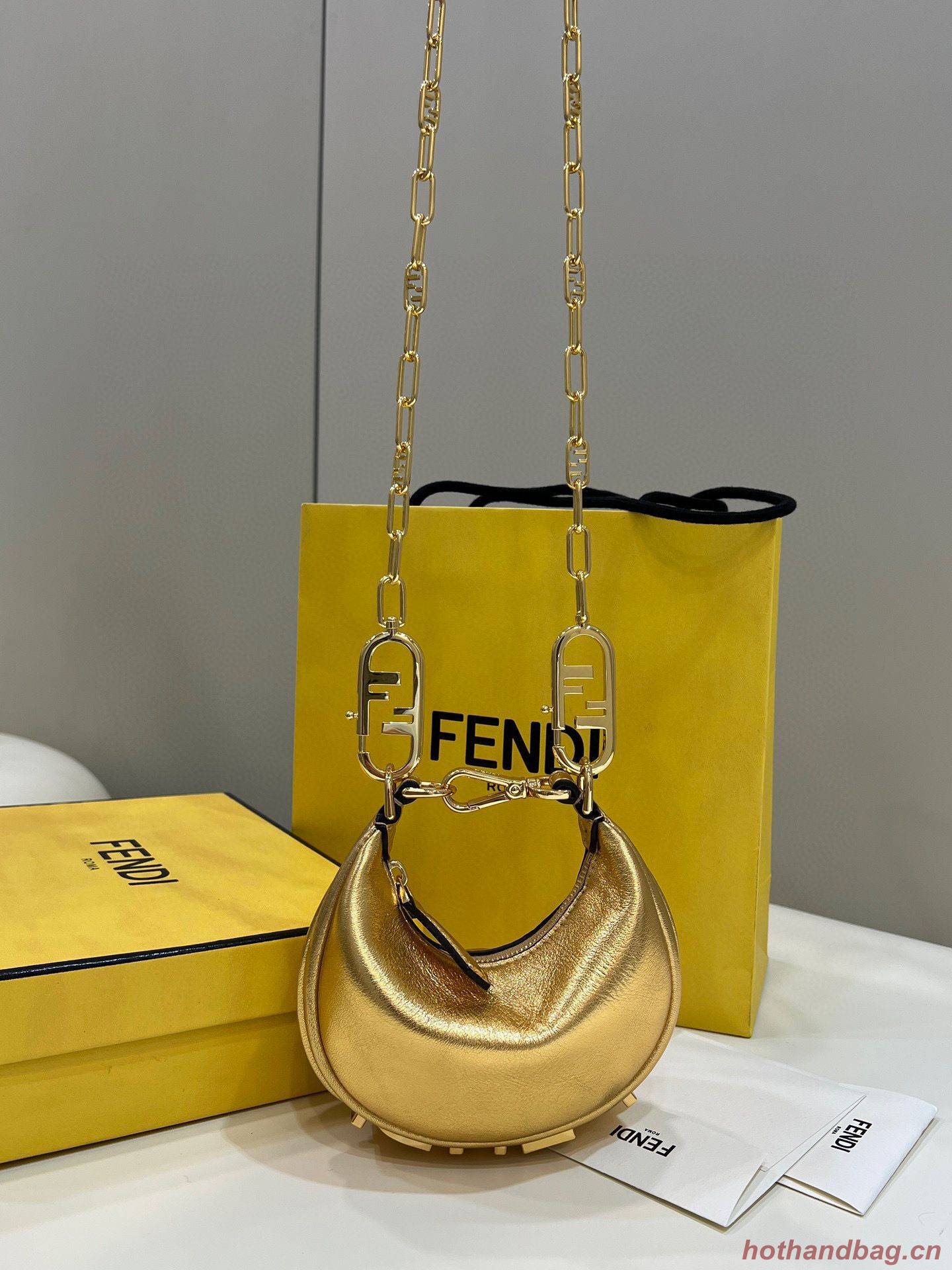 Fendi Praphy Original Leather Big FENDI Logo Mini Bag 80056S Gold