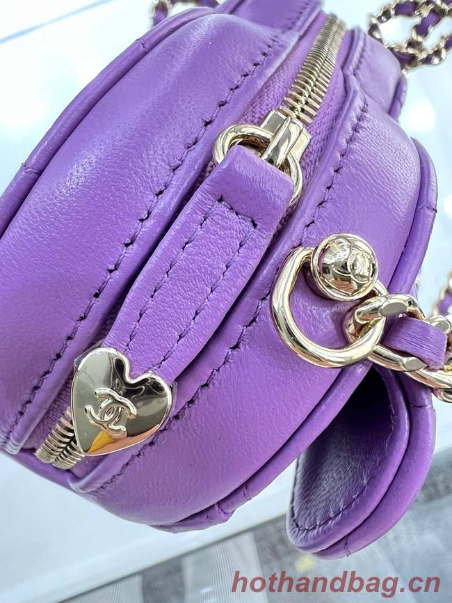 Chanel 2022S Love Heart mini Lambskin Crossbody Chain Bag AO2784 Purple