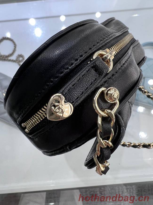 Chanel 2022S Love Heart mini Lambskin Crossbody Chain Bag AO2784 black