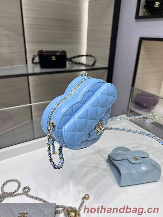 Chanel 2022S Love Heart mini Lambskin Crossbody Chain Bag AO2784 blue