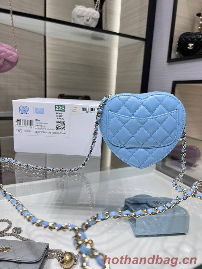 Chanel 2022S Love Heart mini Lambskin Crossbody Chain Bag AO2784 blue