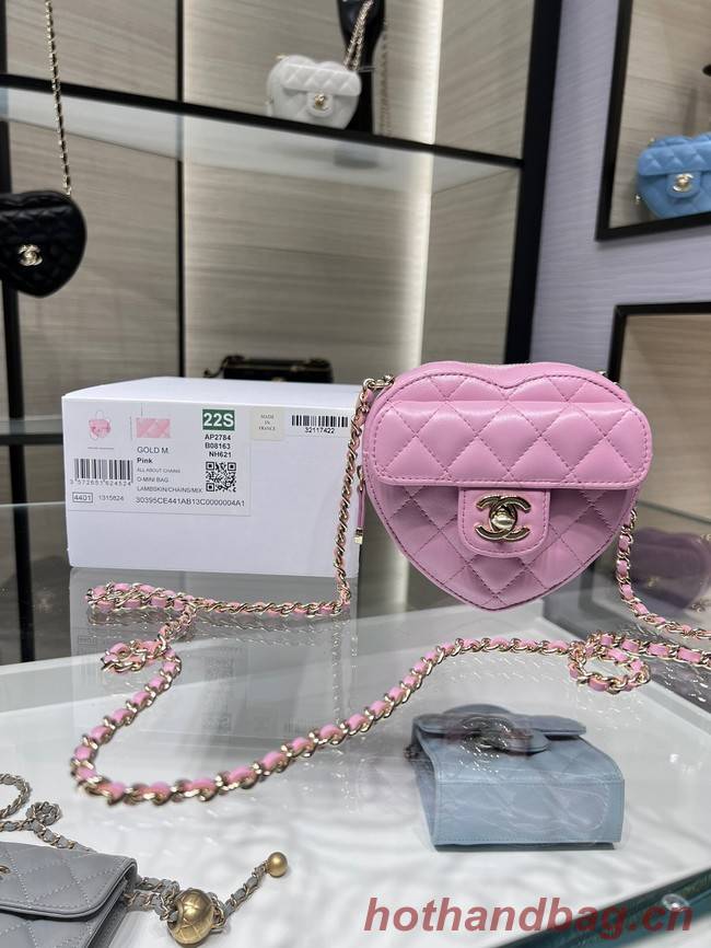 Chanel 2022S Love Heart mini Lambskin Crossbody Chain Bag AO2784 pink