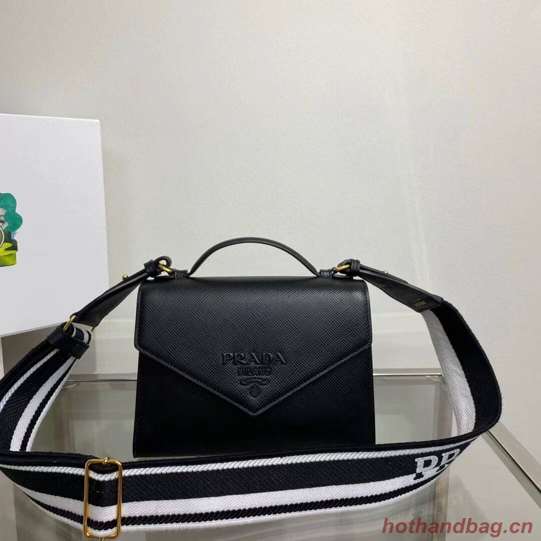 Prada Monochrome Saffiano and leather bag 1BD317 black