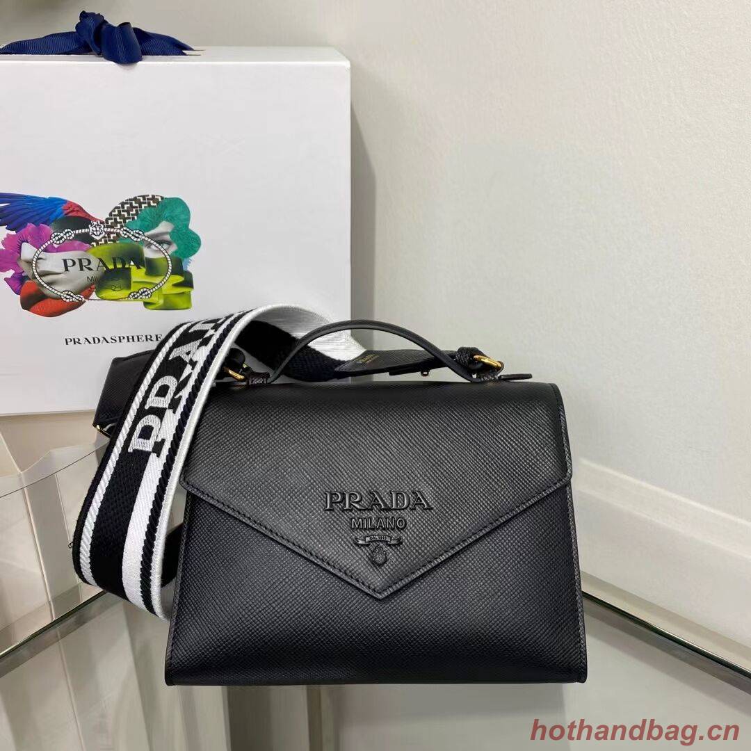 Prada Monochrome Saffiano and leather bag 1BD317 black