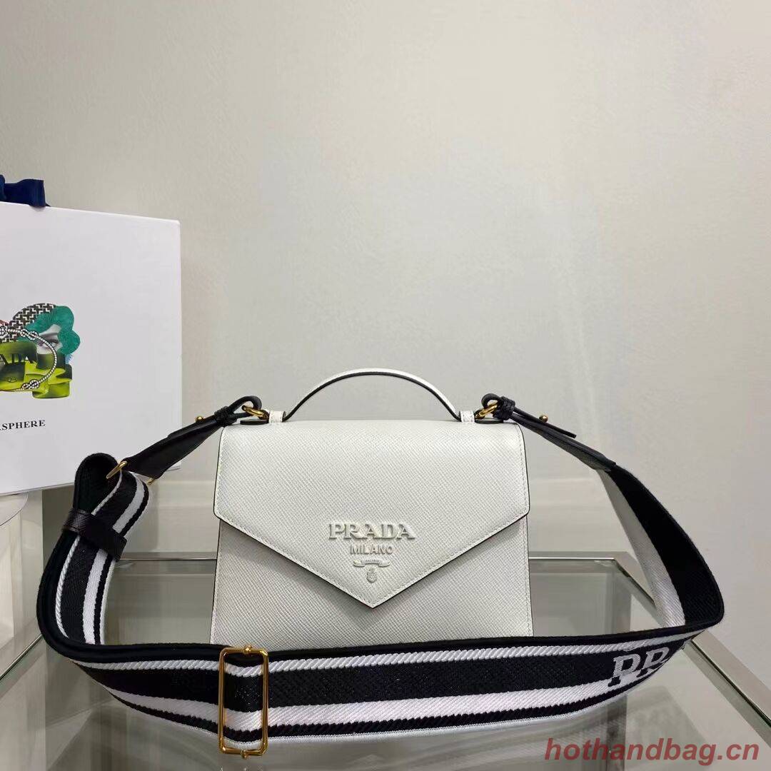 Prada Monochrome Saffiano and leather bag 1BD317 white