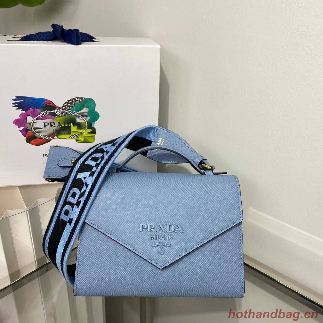 Prada Monochrome Saffiano and leather bag 1BD317 sky blue