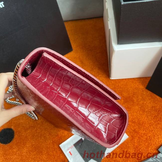 Yves Saint Laurent KATE CHAIN WALLET WITH TASSEL IN CROCODILE-EMBOSSED SHINY LEATHER 452159 Burgundy