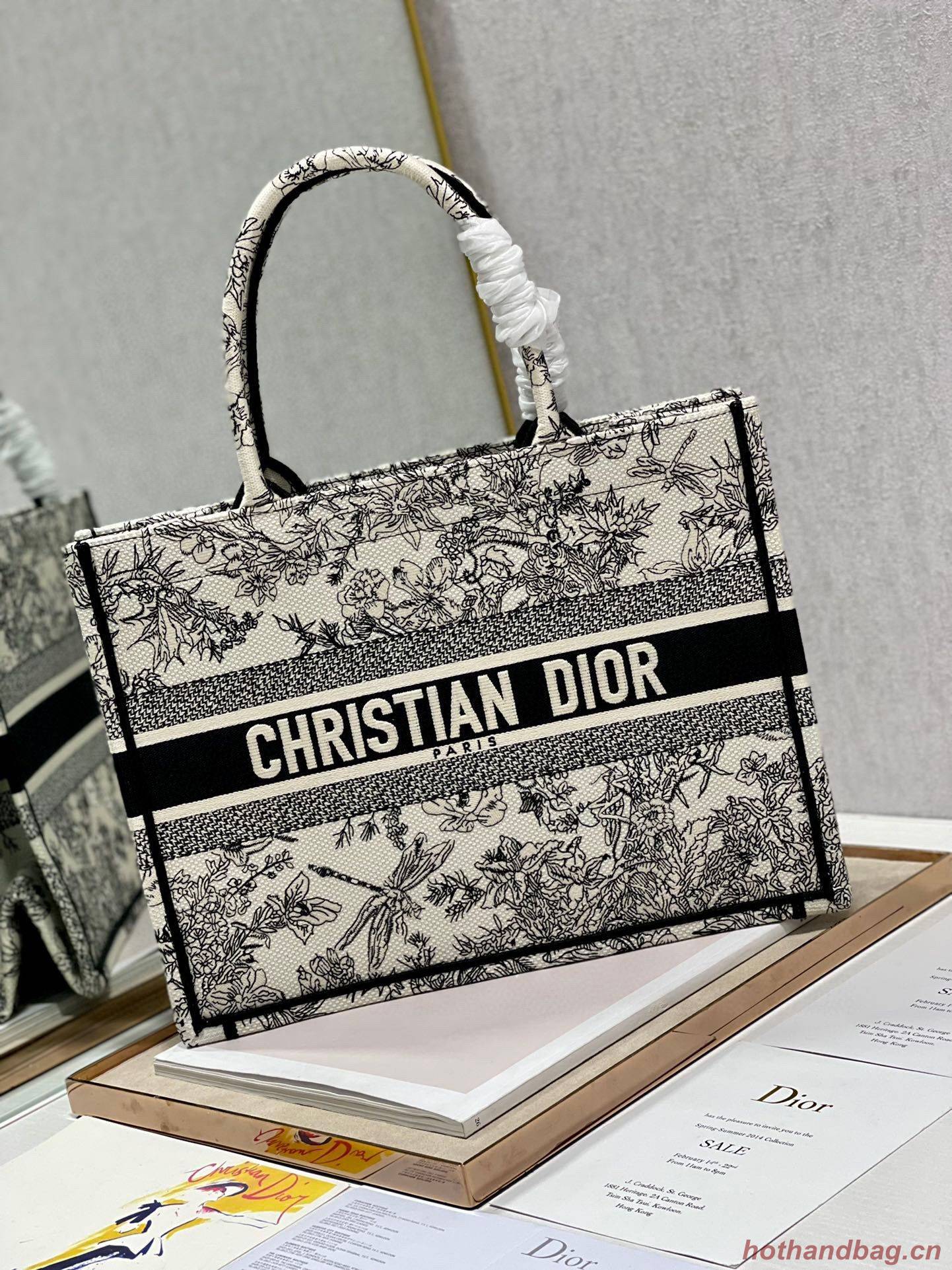 DIOR BOOK TOTE BAG DRAGONFLY DE JOUY M1286Z Black