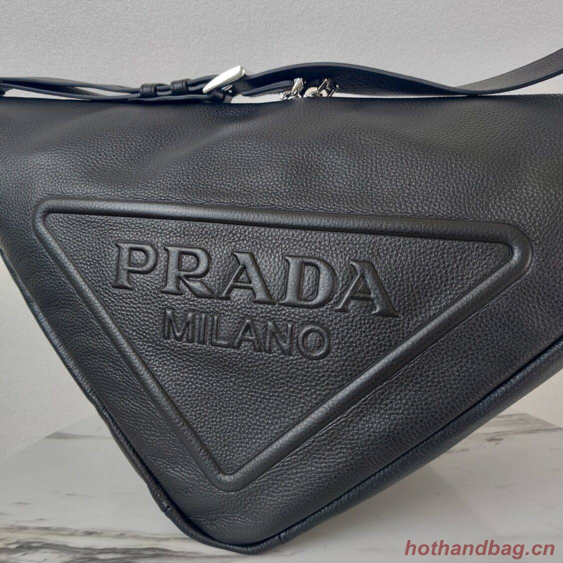 Prada Deer skin Leather Triangle shoulder bag 2VD012 black