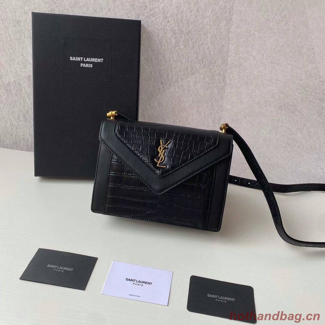 Yves Saint Laurent GABY MINI SATCHEL CROCODILE-EMBOSSED SHINY LEATHER Y568890 black