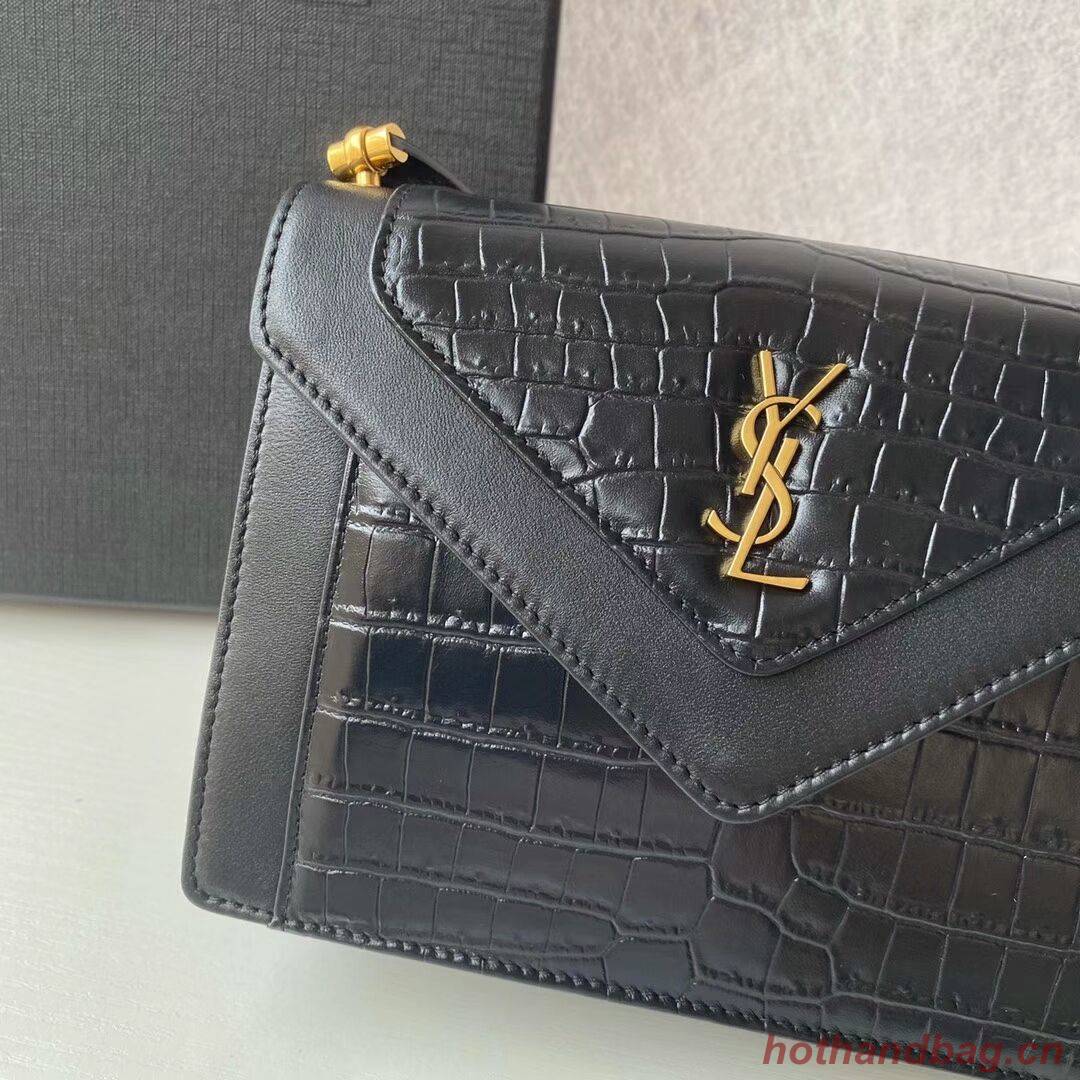 Yves Saint Laurent GABY MINI SATCHEL CROCODILE-EMBOSSED SHINY LEATHER Y568890 black