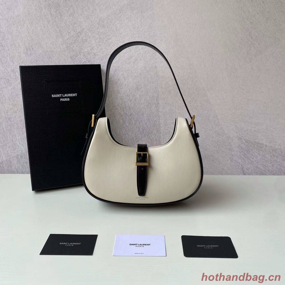 Yves Saint Laurent LE FERMOIR HOBO BAG IN SHINY LEATHER 6726152 BLANC VINTAGE&black