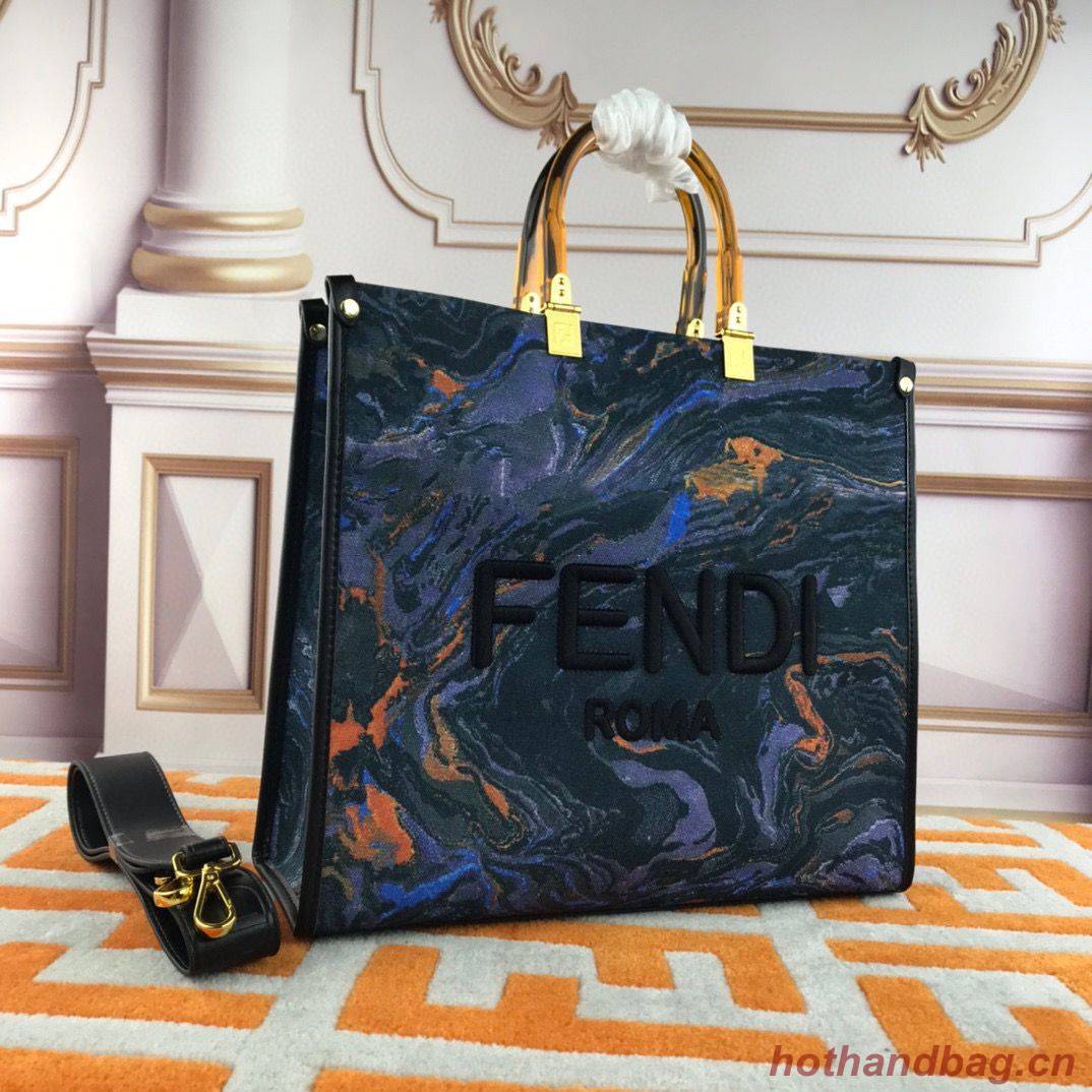 Fendi Tote Fabric Graffiti Print Shopping Bag 1676 Blue