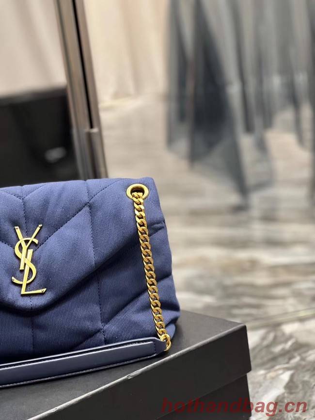 SAINT LAURENT PUFFER SMALL CHAIN BAG IN DENIM AND SMOOTH LEATHER 577476 dark blue