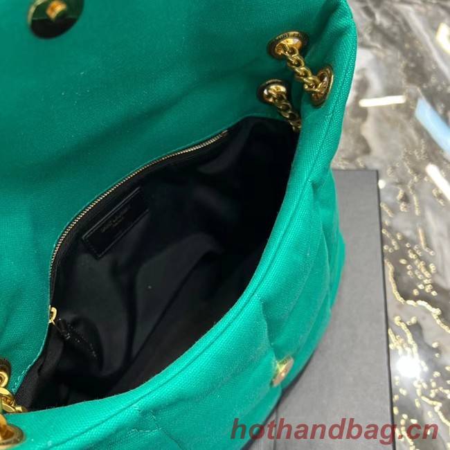 SAINT LAURENT PUFFER SMALL CHAIN BAG IN DENIM AND SMOOTH LEATHER 577476 green