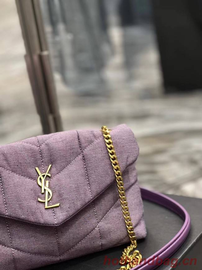 SAINT LAURENT PUFFER TOY BAG IN CANVAS AND SMOOTH LEATHER 620333 BLEACHED LILAC