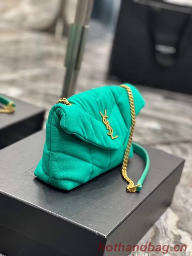 SAINT LAURENT PUFFER TOY BAG IN CANVAS AND SMOOTH LEATHER 620333 green