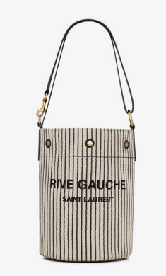 SAINT LAURENT RIVE GAUCHE BUCKET BAG IN STRIPED CANVAS AND LEATHER 669299 CREAM ET NOIR