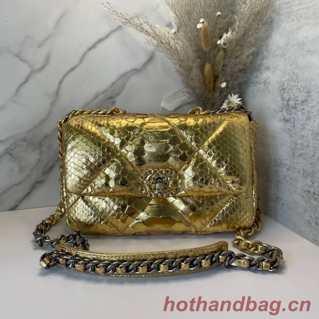 CHANEL 19 Flap Bag Original Snake skin flap bag AS1160 gold