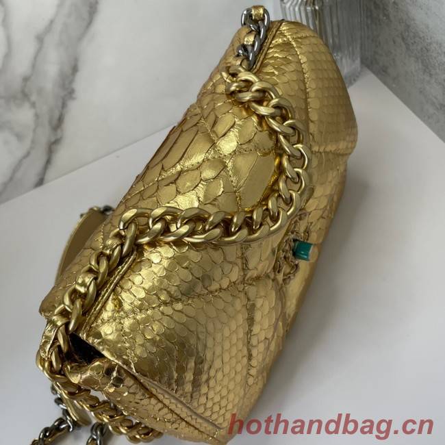 CHANEL 19 Flap Bag Original Snake skin flap bag AS1160 gold