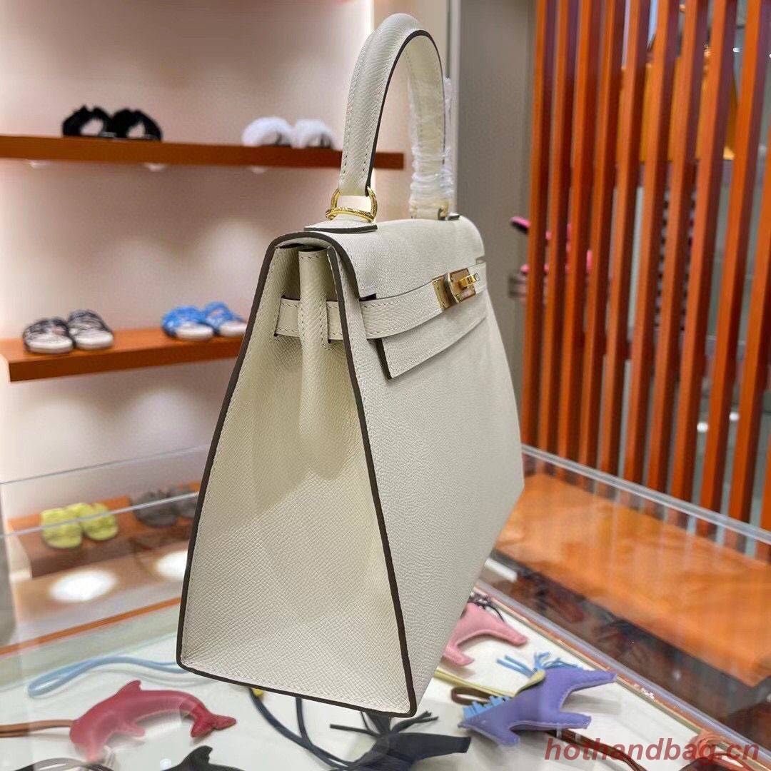 Hermes Kelly 28cm Shoulder Bags Epsom Leather KL28 creamy-white Gold hardware