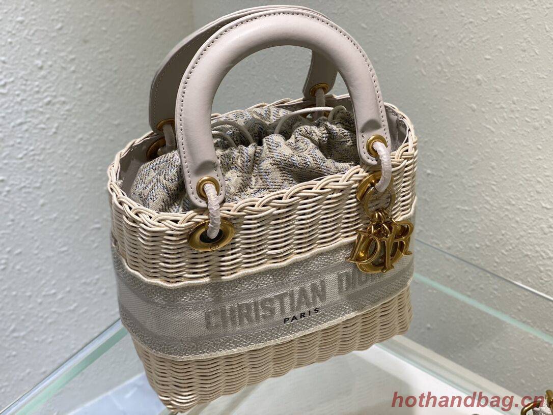 MEDIUM LADY DIOR BAG Natural Wicker and gray Dior Oblique Jacquard M0565