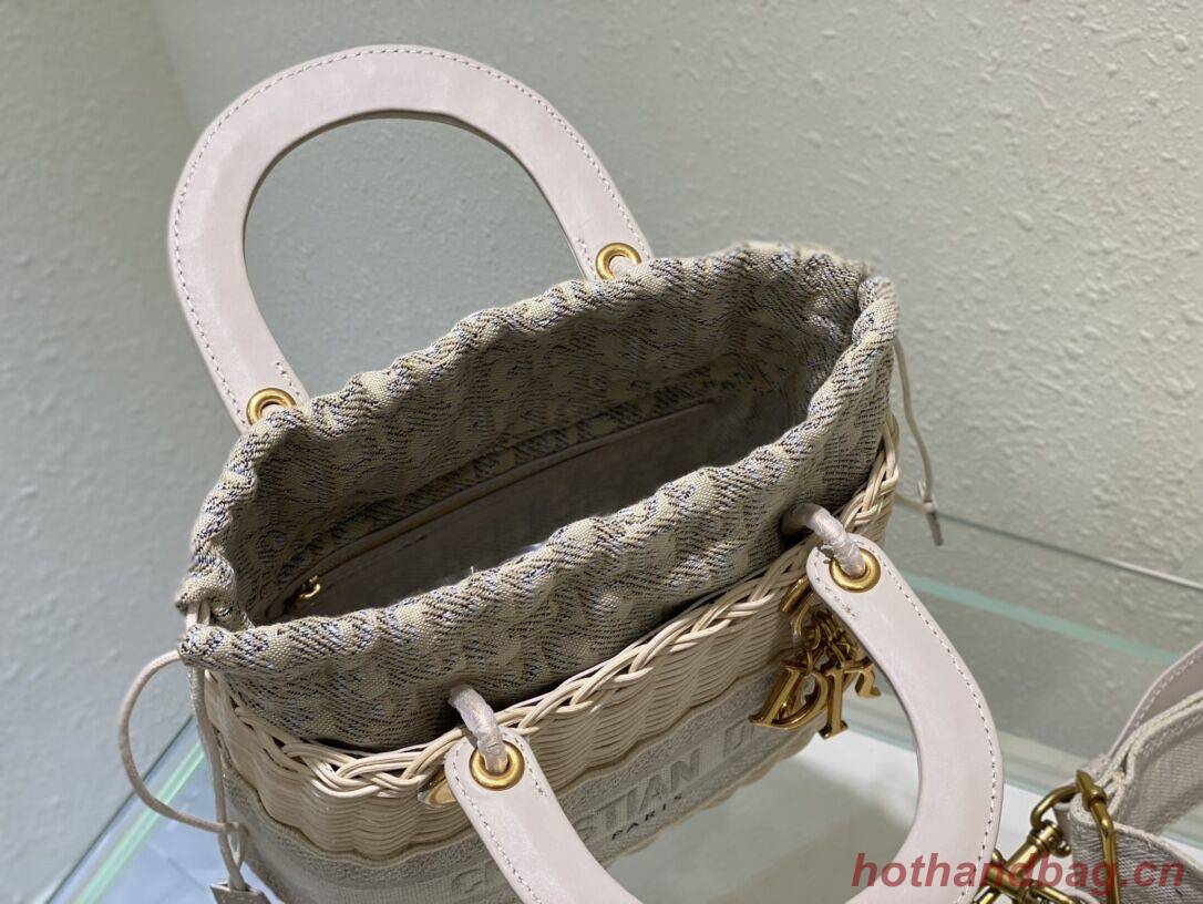 MEDIUM LADY DIOR BAG Natural Wicker and gray Dior Oblique Jacquard M0565