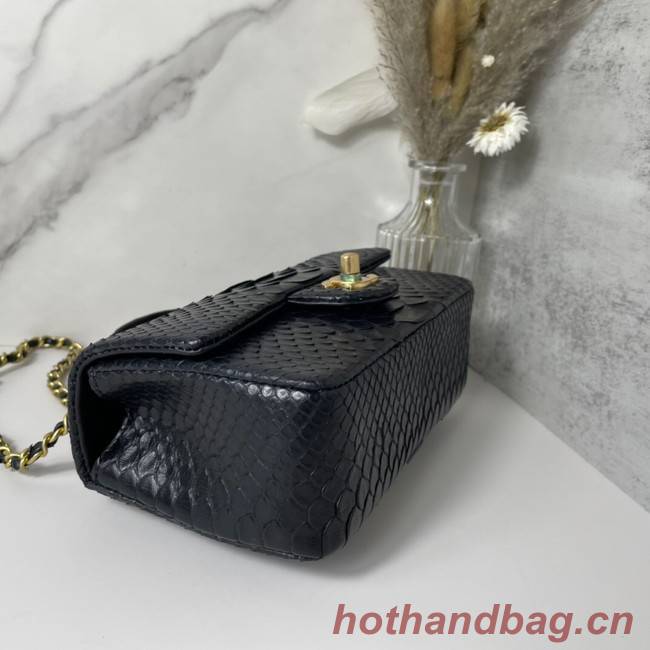 Chanel Snake skin mini flap bag with top handle AB2431 black