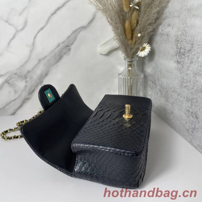 Chanel Snake skin mini flap bag with top handle AB2431 black