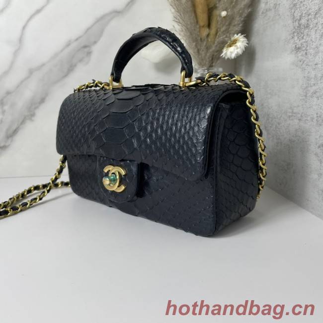 Chanel Snake skin mini flap bag with top handle AB2431 black