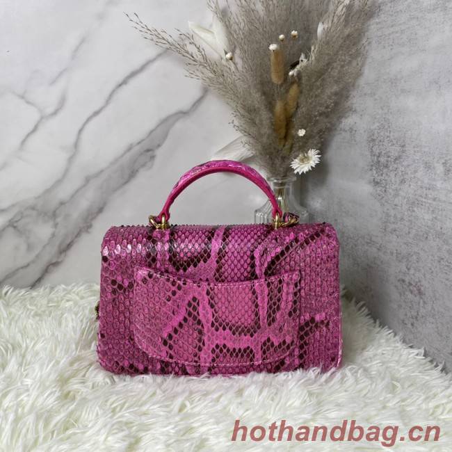 Chanel Snake skin mini flap bag with top handle AS2431 Fuchsia