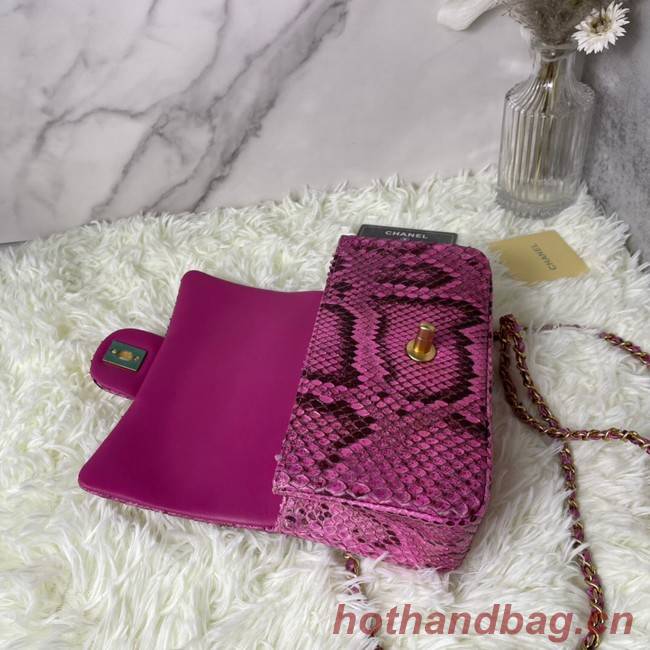 Chanel Snake skin mini flap bag with top handle AS2431 Fuchsia