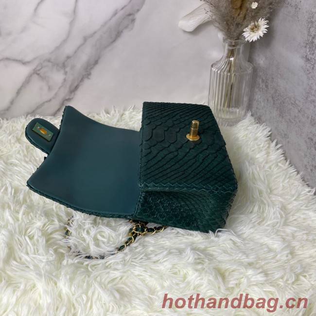 Chanel Snake skin mini flap bag with top handle AS2431 blackish green