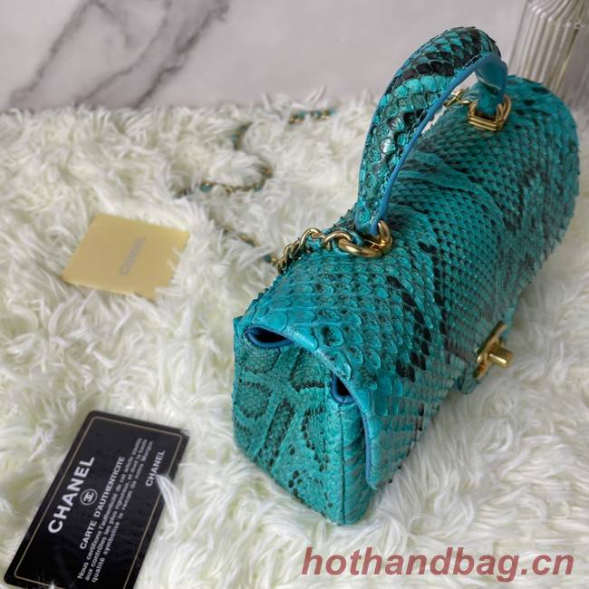 Chanel Snake skin mini flap bag with top handle AS2431 blue