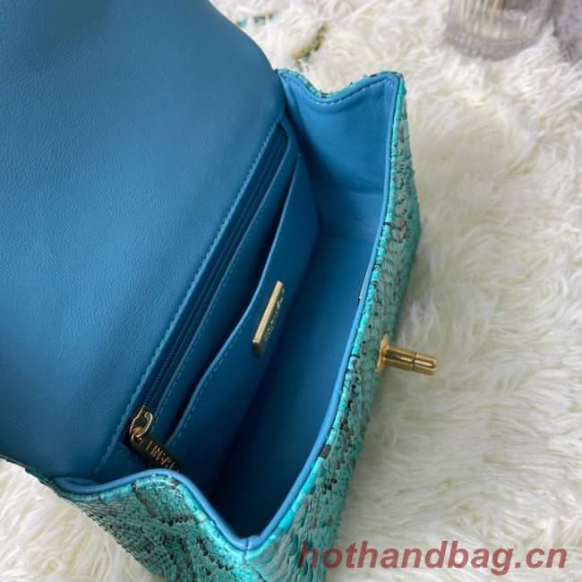 Chanel Snake skin mini flap bag with top handle AS2431 blue