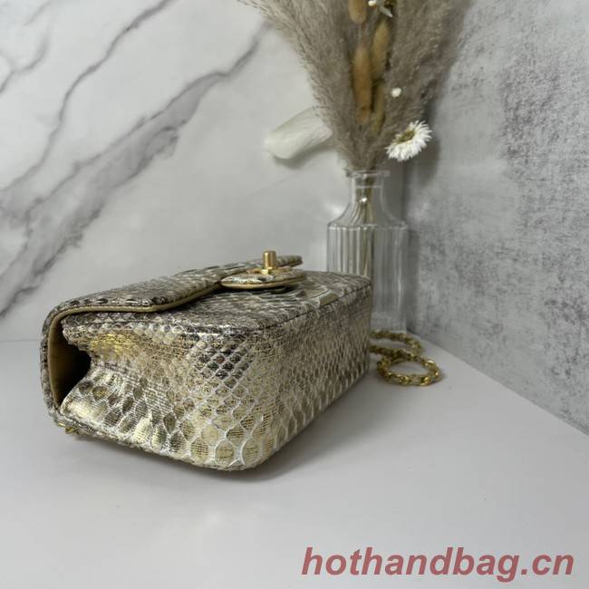 Chanel Snake skin mini flap bag with top handle AS2431 gold