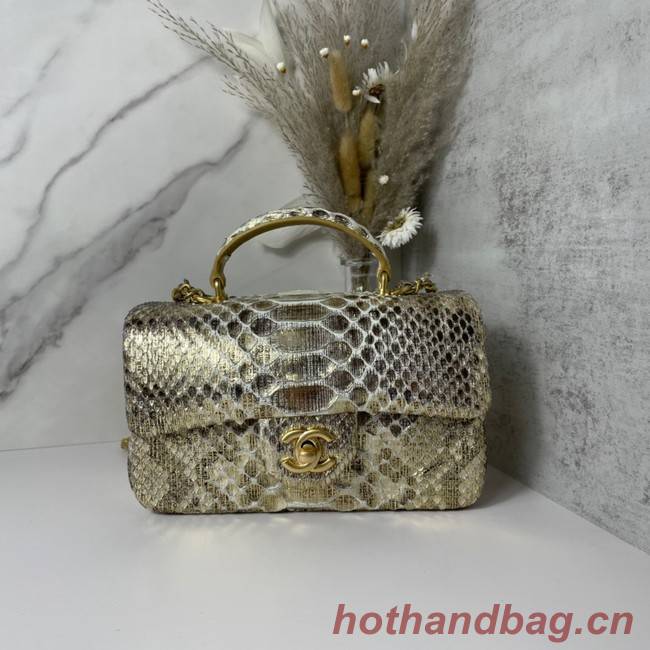 Chanel Snake skin mini flap bag with top handle AS2431 gold