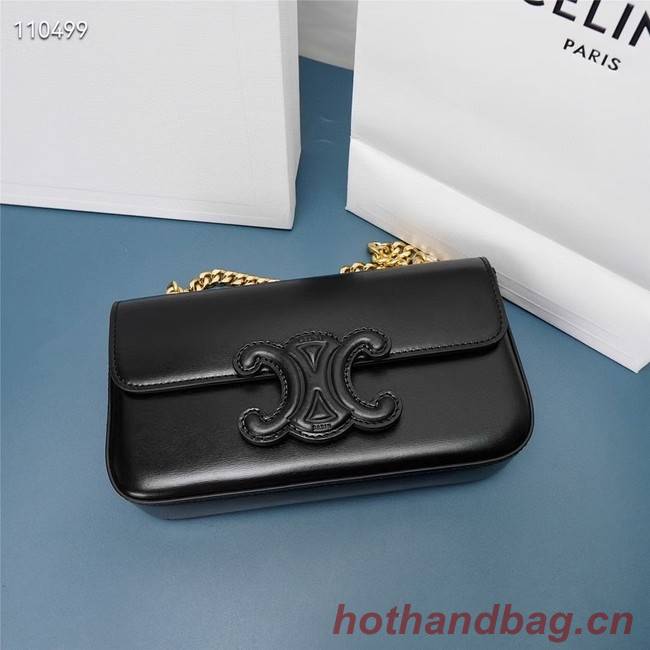 Celine CHAIN SHOULDER BAG TRIOMPHE IN SHINY CALFSKIN 199243 BLACK