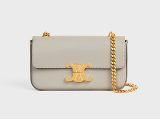 Celine CHAIN SHOULDER BAG TRIOMPHE IN SHINY CALFSKIN 199243 PALE GREY