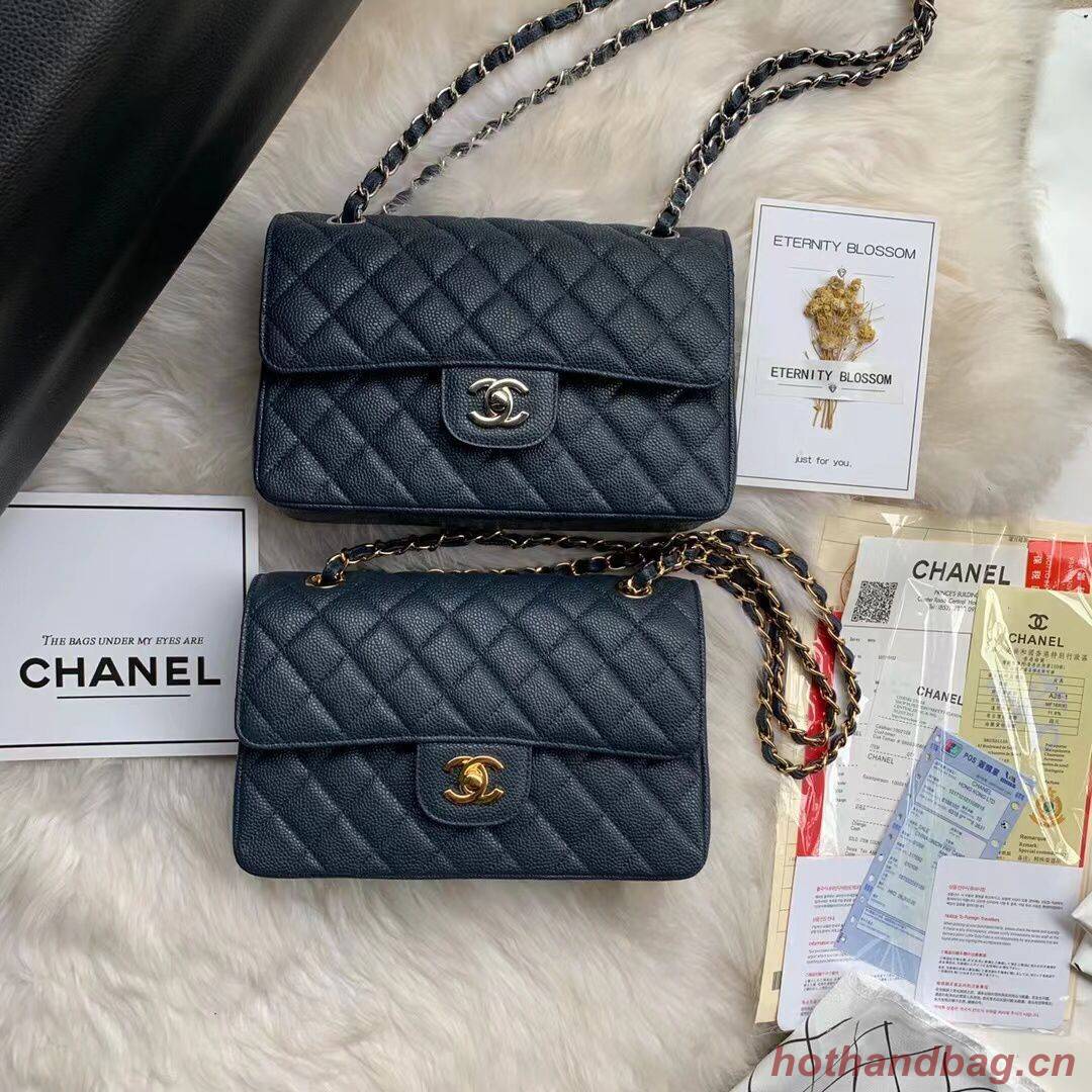 Chanel Flap Shoulder Bag Grained Caviar Leather A01113 Dark Blue